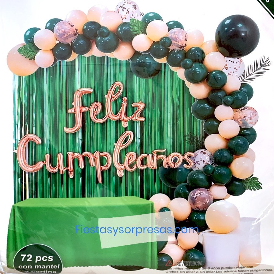 Arco Organico Feliz Cumpleaños Verde Y Rosa | Fiestas y Sorpresas