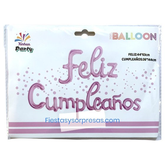 Letrero globos Feliz cumpleaños letra cursiva color lila