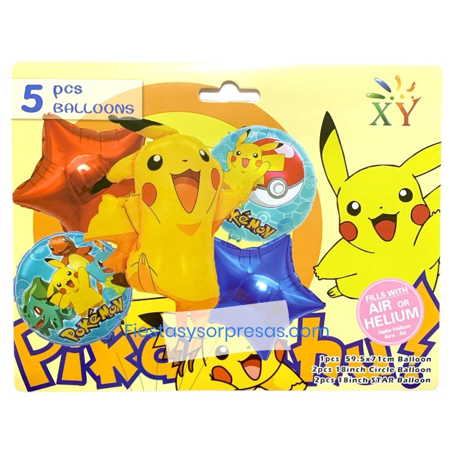 Globos metalizados de Pikachú, Pokemon. Globos metalizados de Pikachú, Pokemon.