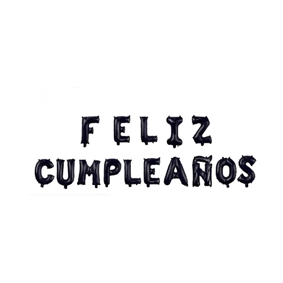 Letrero en globos "feliz cumpleaños" - negro
