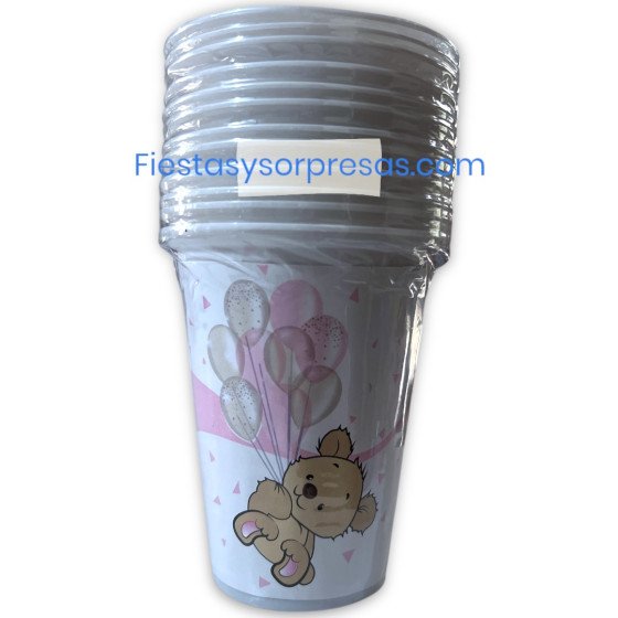Vasos baby shower rosado. Osito.