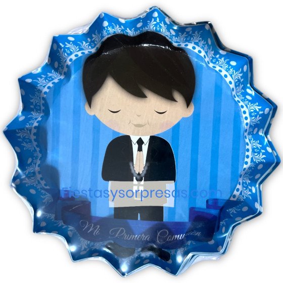 Plato de cartón azul para primera comunión