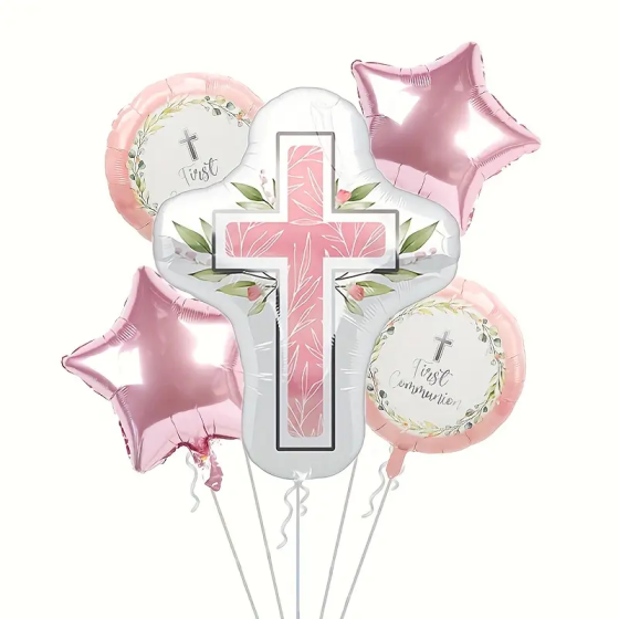Globos metalizados para decorar la primera comunión de niña