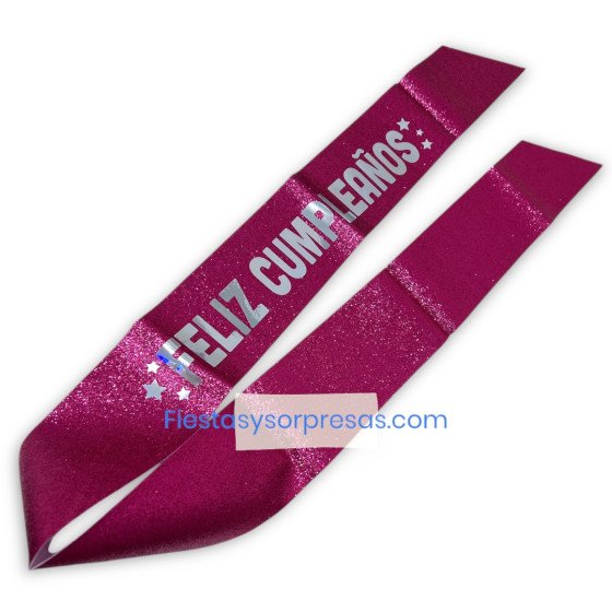 Cinta de Feliz Cumpleaños en tela fucsia