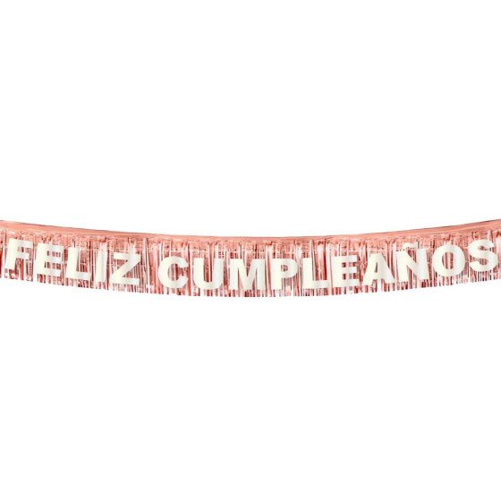 Letrero flecos Feliz Cumpleaños Oro Rosa