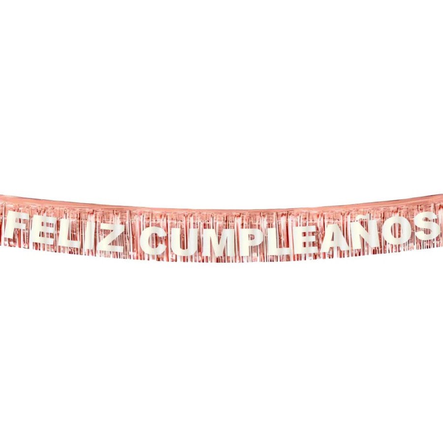 Letrero flecos Feliz Cumpleaños Oro Rosa