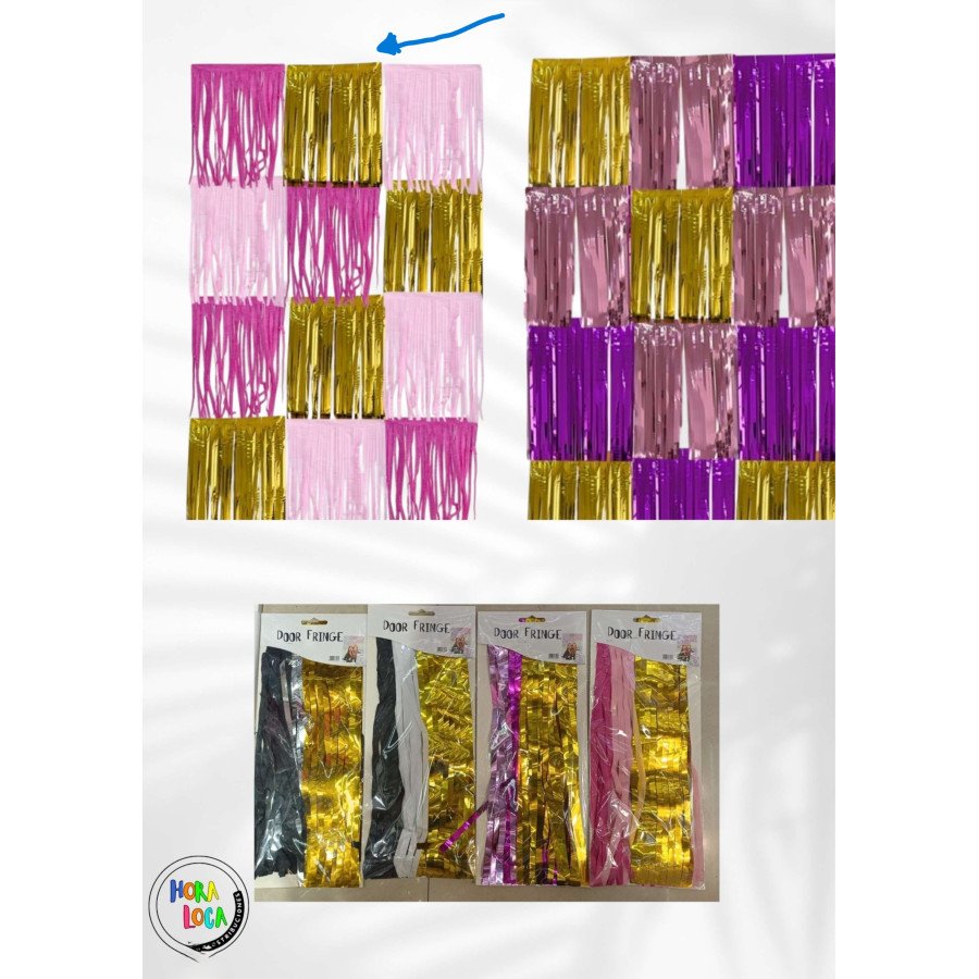 Cortina de flecos dorado fucsia y rosado Cortina de flecos dorado fucsia y rosado