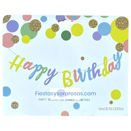 Letrero de Feliz Cumpleaños en cartón, colores pastel