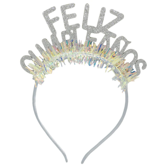 Diadema de Feliz Cumpleaños plateada
