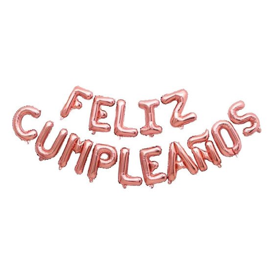 Letrero de globos Feliz Cumpleaños oro rosa