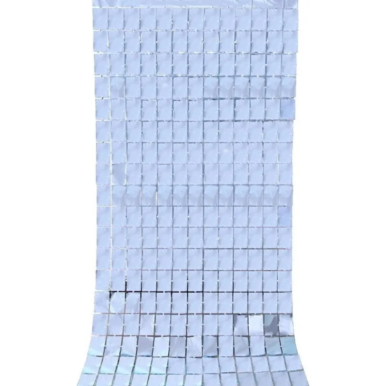 Cortina Metalizada Plateada Cuadros Para Decoración | Fiestas y Sorpresas