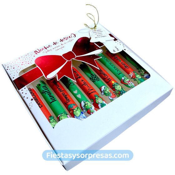 Caja de velitas navideñas, motivo Grinch