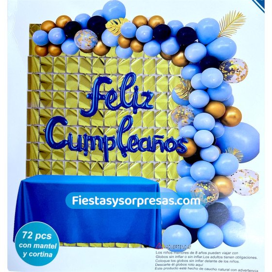 Arco orgánico azul claro dorado con mantel