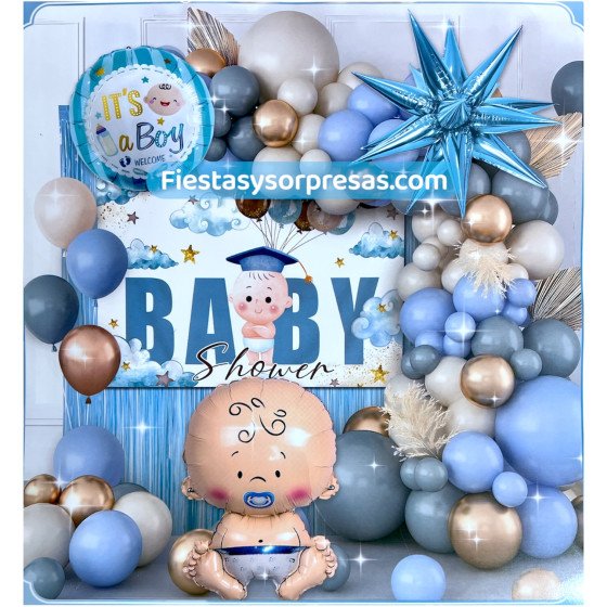 Arco orgánico baby shower de niño