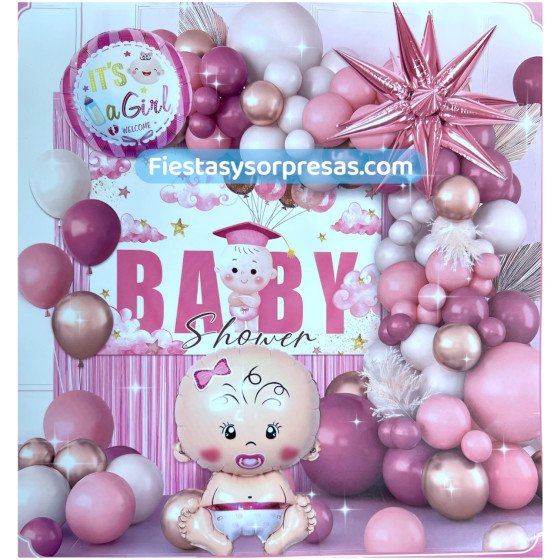 Arco orgánico baby shower de niña