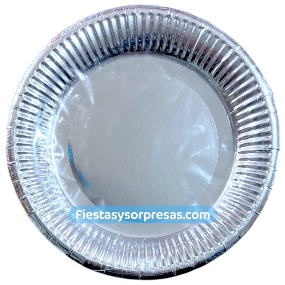 Plato de cartón metalizado plateado, paquete x 10
