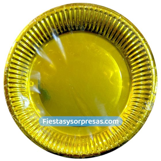Plato de cartón metalizado dorado, paquete x 10