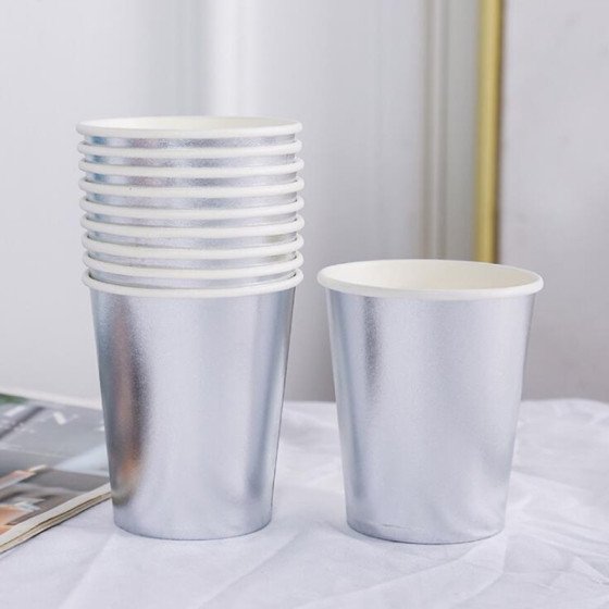 Vasos de Cartón Biodegradables Plateados