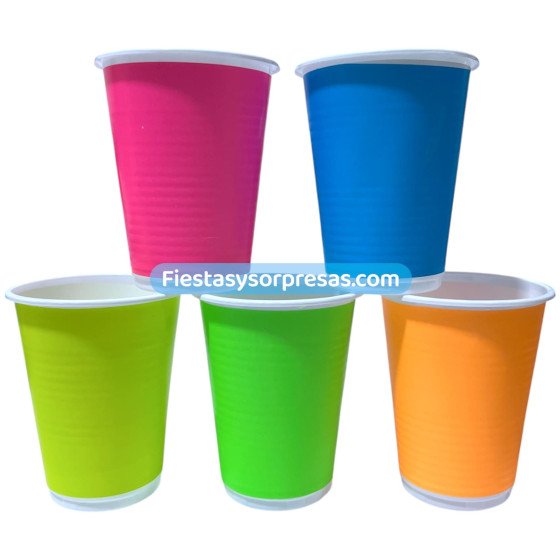 Vasos desechables color neón