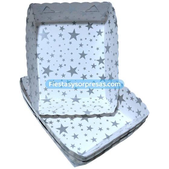 Bandeja para torta o tortera estrellas plateadas