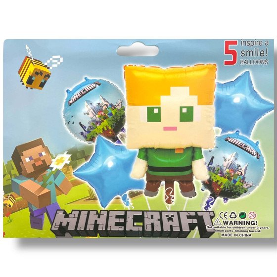 Bouquet De Globos Minecraft 5 Piezas - Fiestas y Sorpresas