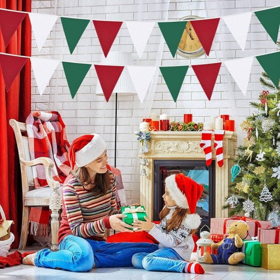 Banderines Navideños en Tela - 7m - Fiestas y Sorpresas