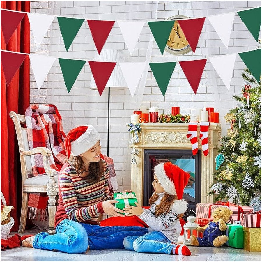 Banderines Navideños en Tela - 7m - Fiestas y Sorpresas