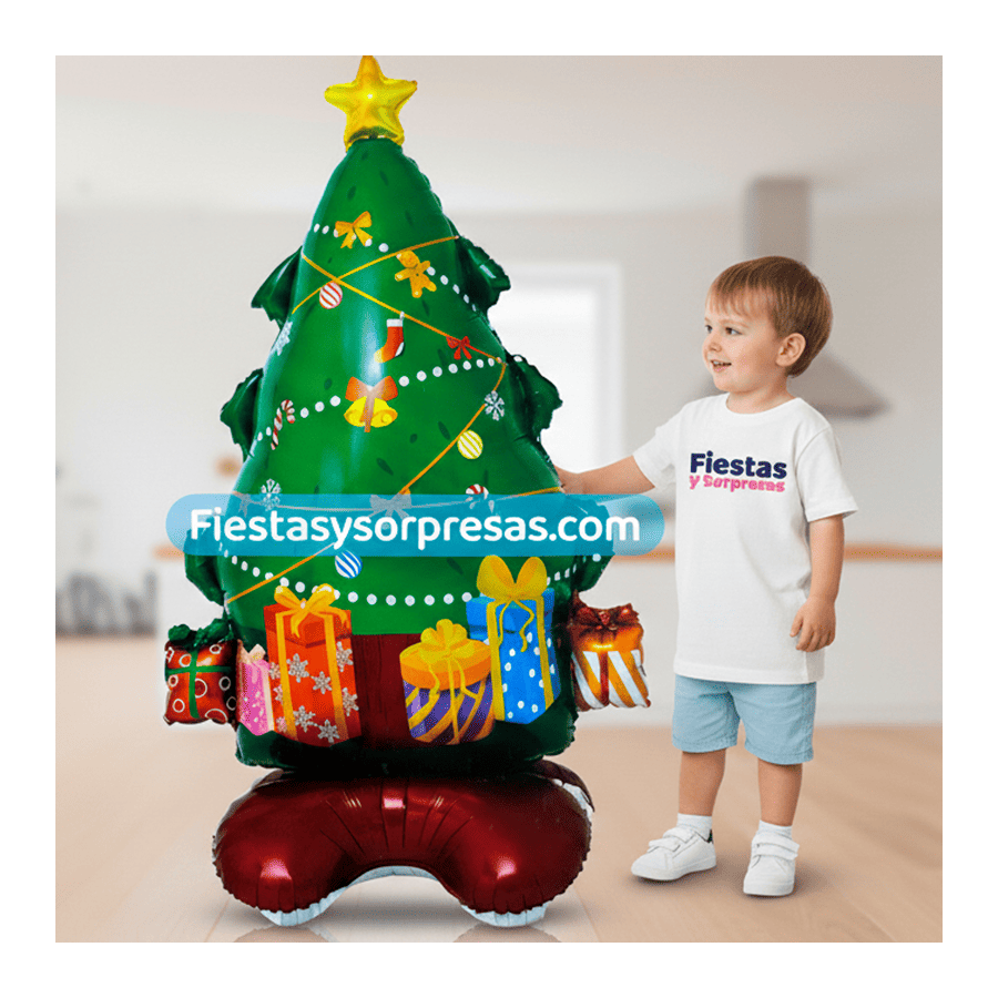 Arbol Navidad Piso Globo Metalizado| Fiestas y Sorpresas
