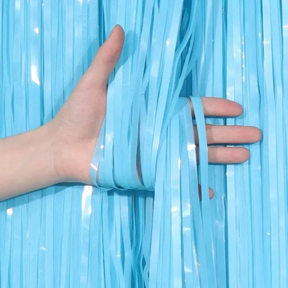 Cortina Metalizada Azul Pastel | Fiestas y Sorpresas