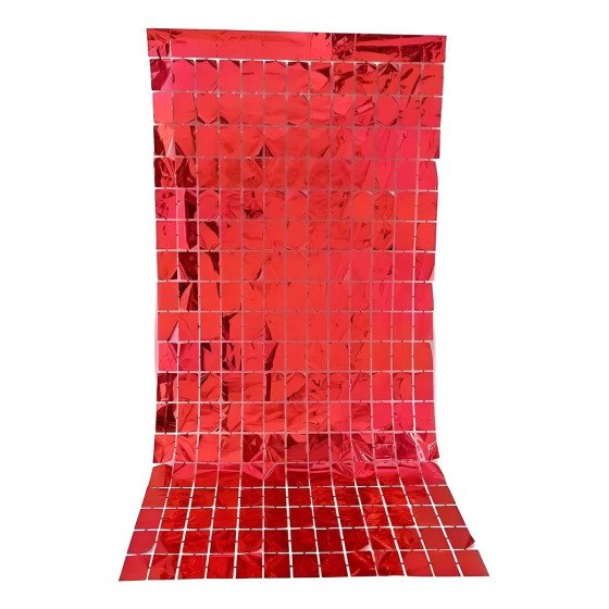 Cortina Metalizada Cuadros Roja - Unidad - Fiestas y Sorpresas