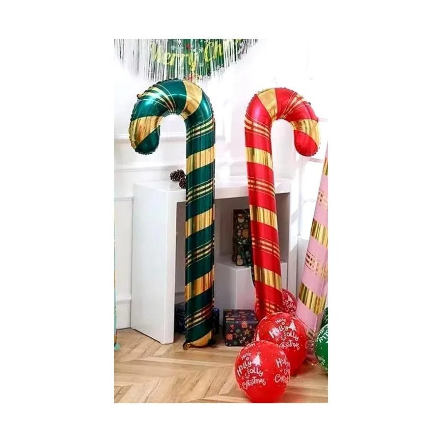 Bastón Navideño Rojo - Globo Metalizado - Fiestas y Sorpresas