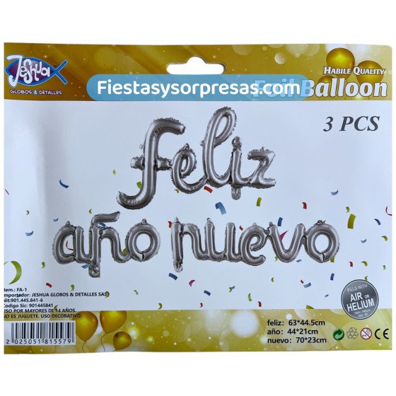 Feliz Año Nuevo Globos Metalizados Plateados - Fiestas y Sorpresas