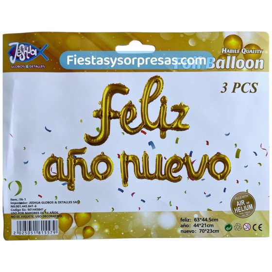 Feliz Año Nuevo Globos Metalizados Dorados - Fiestas y Sorpresas