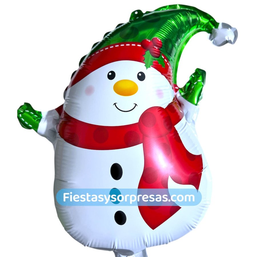 Globo Muñeco de Nieve Gorro Verde - Fiestas y Sorpresas