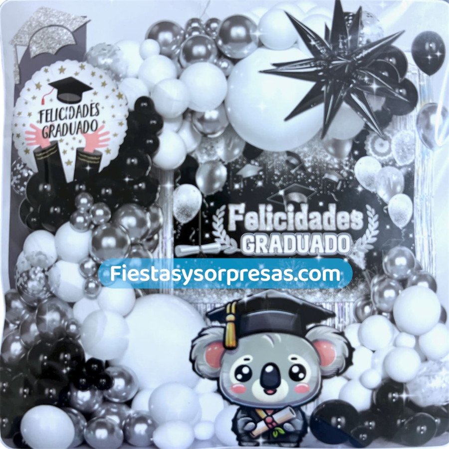 Arco Orgánico de Grado Plateado Negro Blanco - Fiestas y Sorpresas