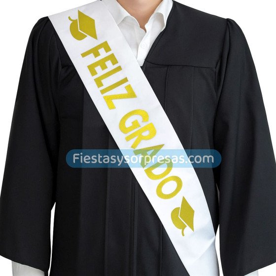 Cinta Blanca Feliz Grado en Tela - Fiestas y Sorpresas