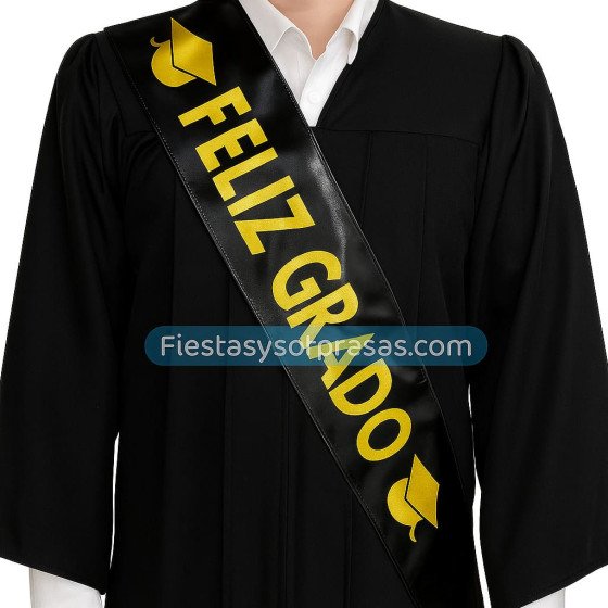 Cinta Negra Feliz Grado en Tela - Fiestas y Sorpresas