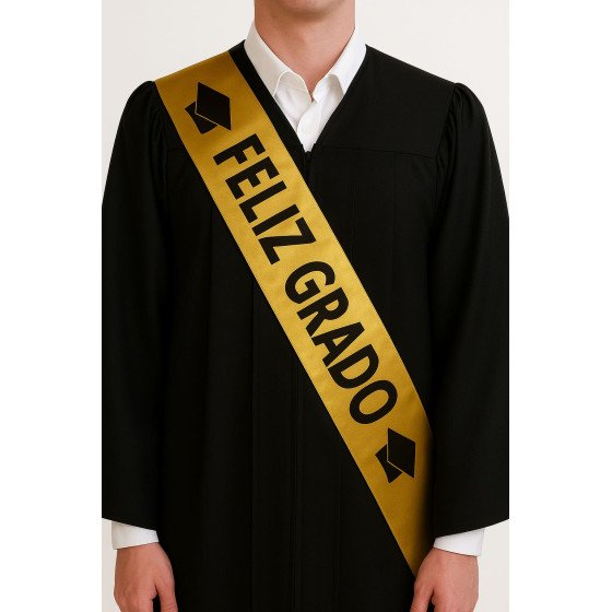 Cinta Dorada Feliz Grado en Tela - Fiestas y Sorpresas