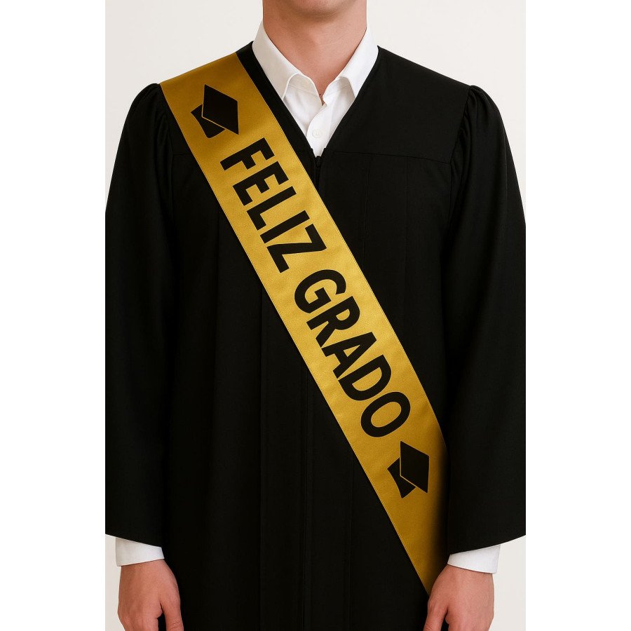 Cinta Dorada Feliz Grado en Tela - Fiestas y Sorpresas