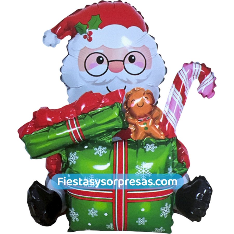 Globo Papá Noel Regalo Verde - Fiestas y Sorpresas