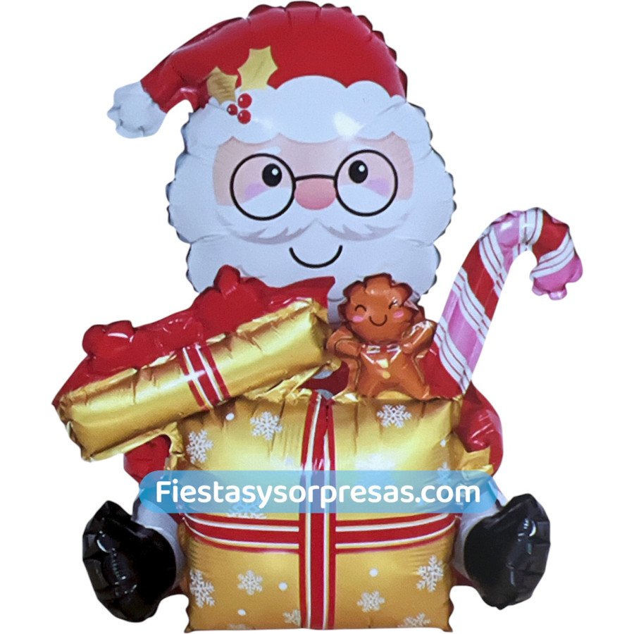 Globo Papá Noel Regalo Dorado - Fiestas y Sorpresas