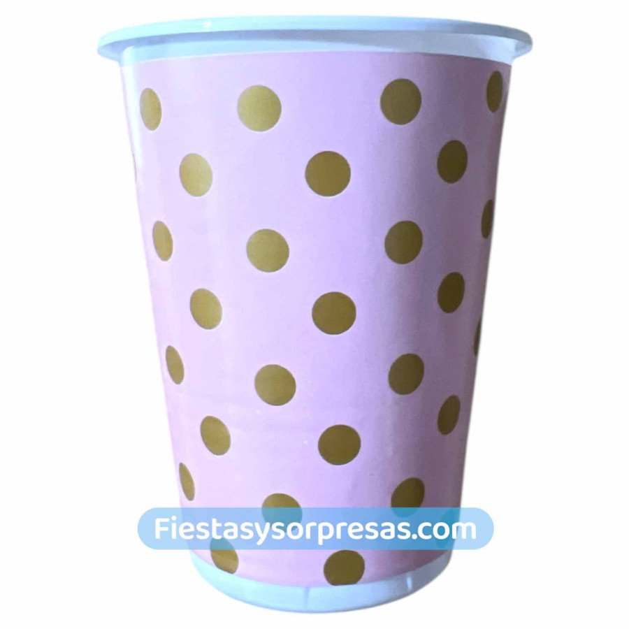 Vasos Rosado Puntos Dorados | Fiestas y Sorpresas