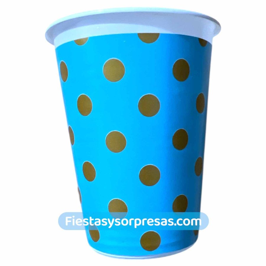 Vasos Azul Puntos Dorados | Fiestas y Sorpresas