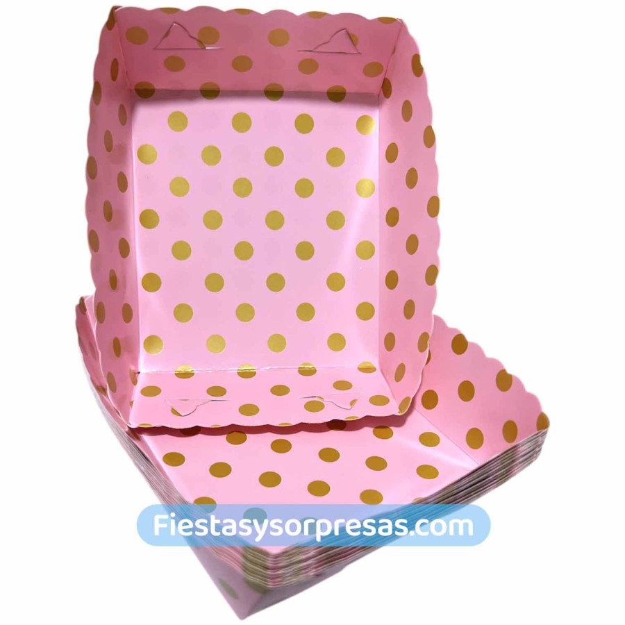 Bandeja para Torta Rosada Puntos Dorados | Fiestas y Sorpresas