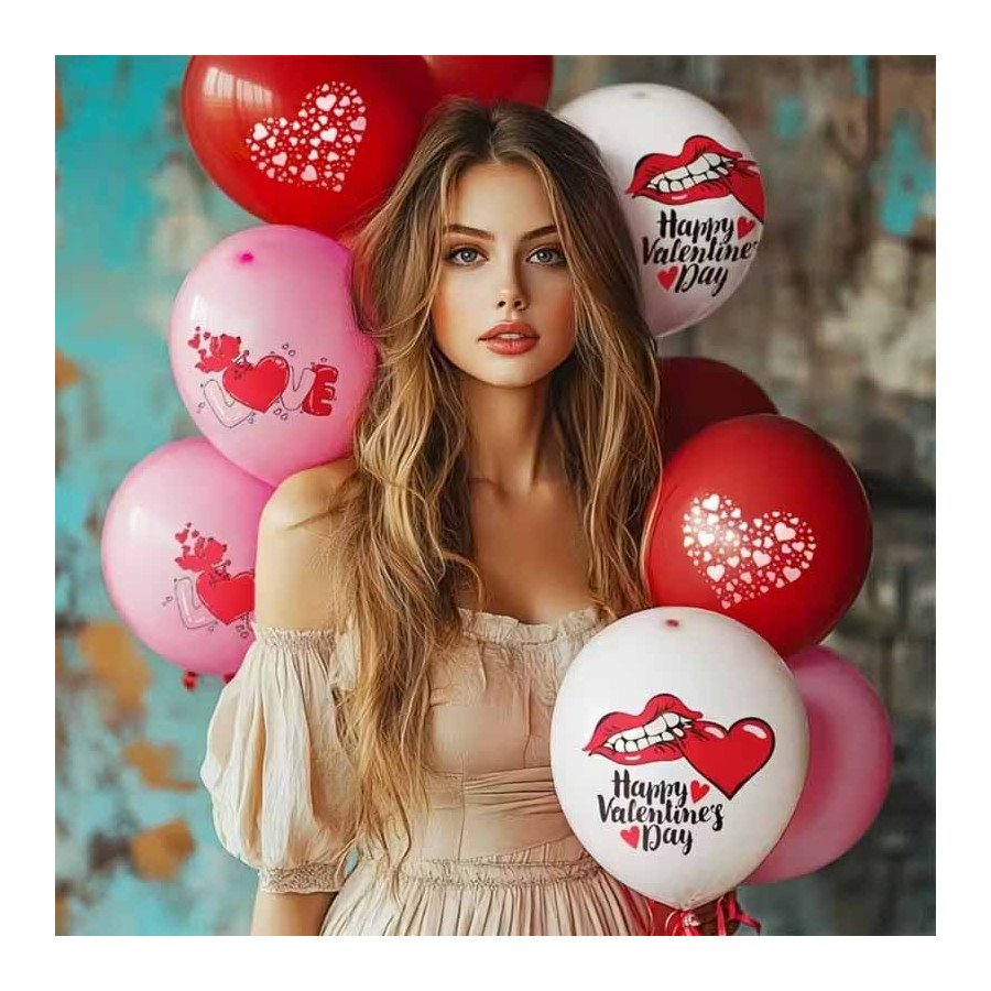 Globo látex San Valentín, paquete x 10 - Fiestas y Sorpresas