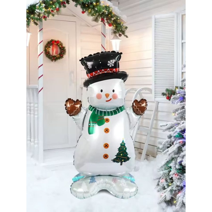 Muñeco de Nieve Jumbo Gorro Negro Globo Metalizado - Fiestas y Sorpresas