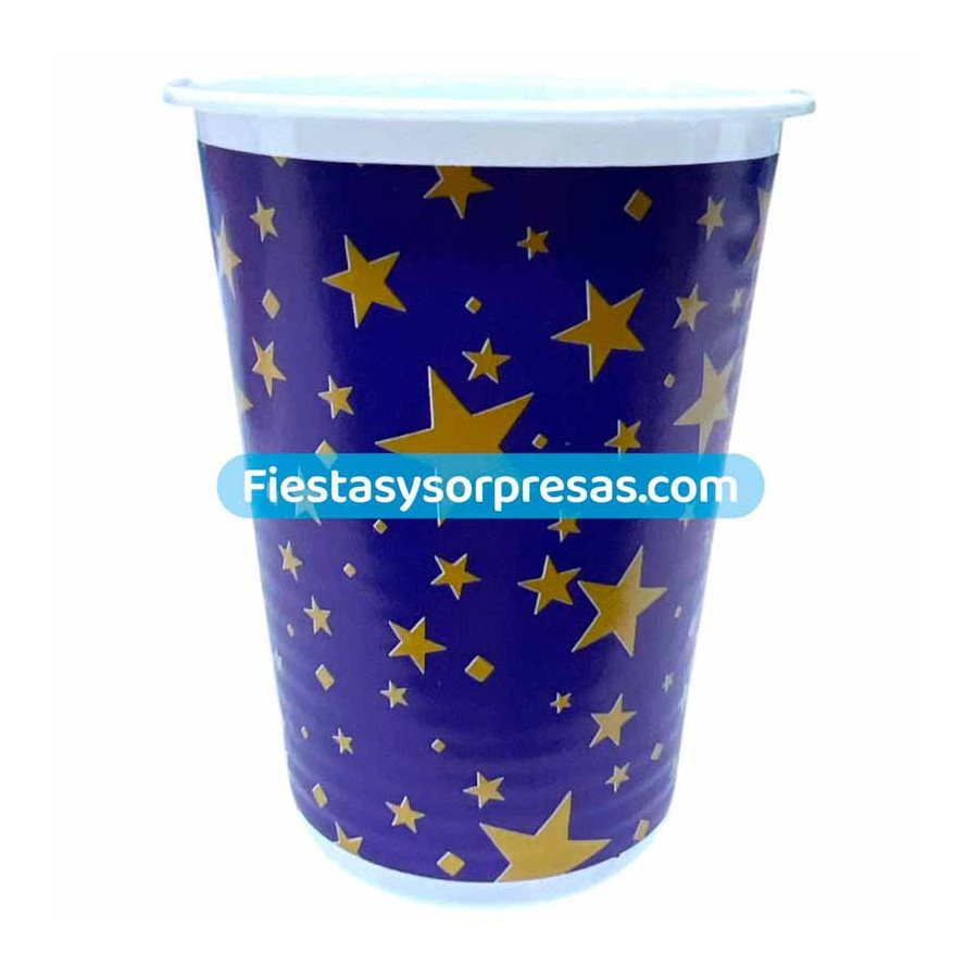 Vasos Azul Estrellas Doradas 7oz. | Fiestas y Sorpresas