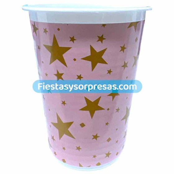 Vasos Rosados Estrellas Doradas 7oz. | Fiestas y Sorpresas