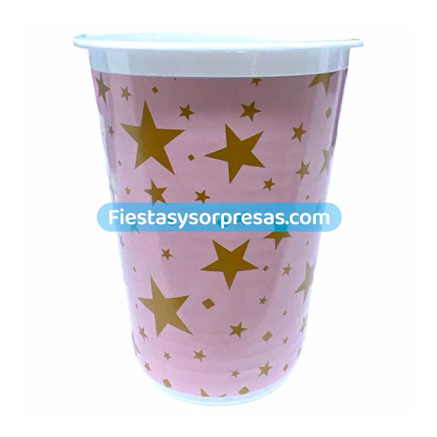 Vasos Rosados Estrellas Doradas 7oz. | Fiestas y Sorpresas