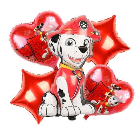 BOUQUET DE GLOBOS PAW PATROL MARSHALL 3D - 5 PIEZAS - PAQUETE